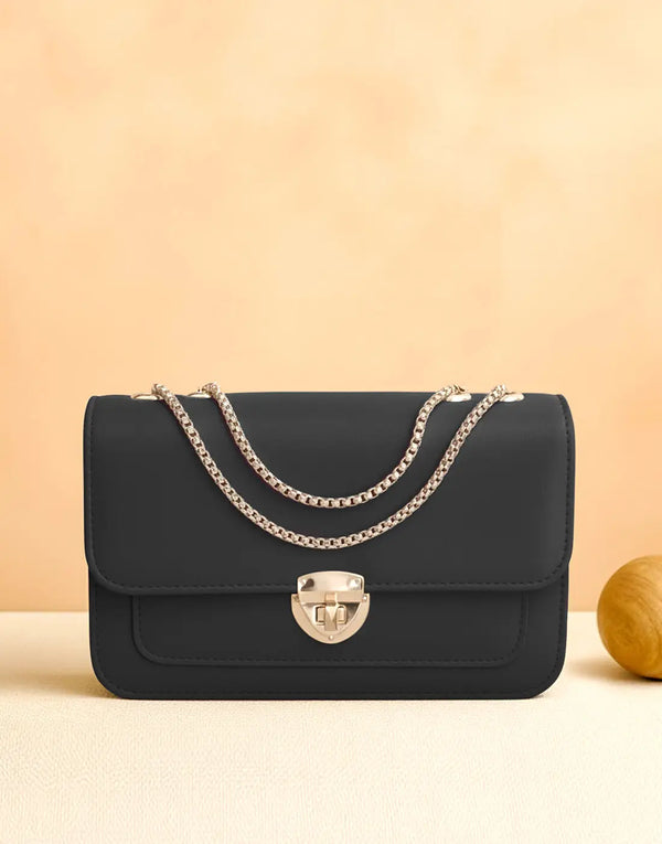 Trendy Twist Lock Closure Crossbody Bag for Girls - Black