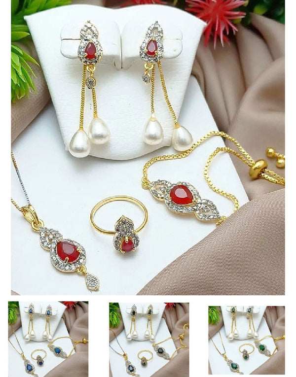 AD Zircon Combo Jewelry Set with Adjustable Bracelet & Ring