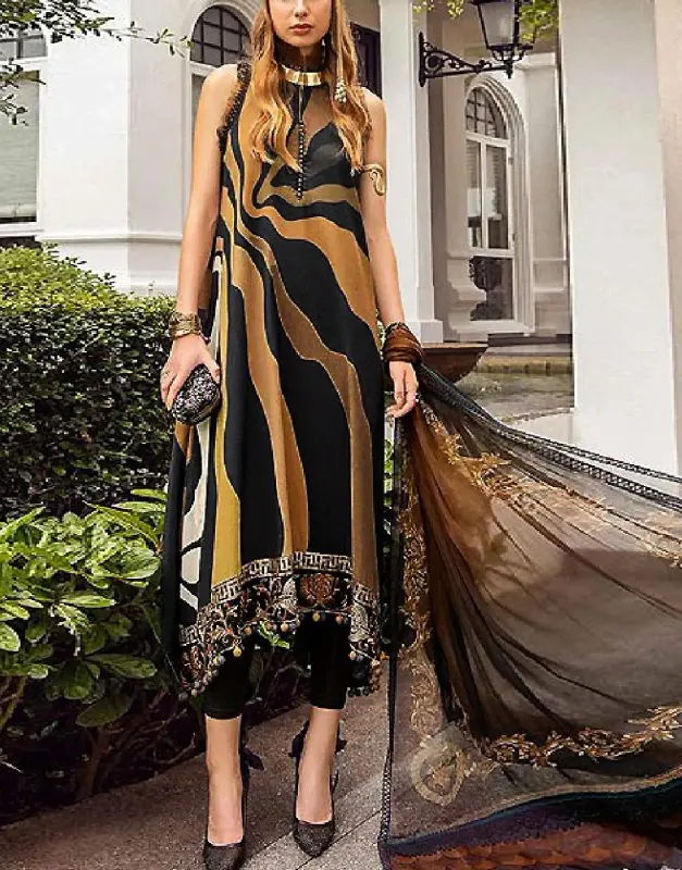 Elegant Unstitched Digital Print Embroidered Swiss Lawn 3-Piece Suit with Digital Silk Dupatta.
