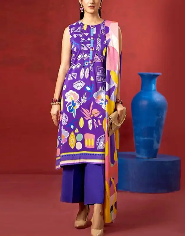 Unstitched Digital Print Lawn 3-Piece Dress (90/70) from the 2024 collection with Digital Printed Diamond Voil Dupatta.