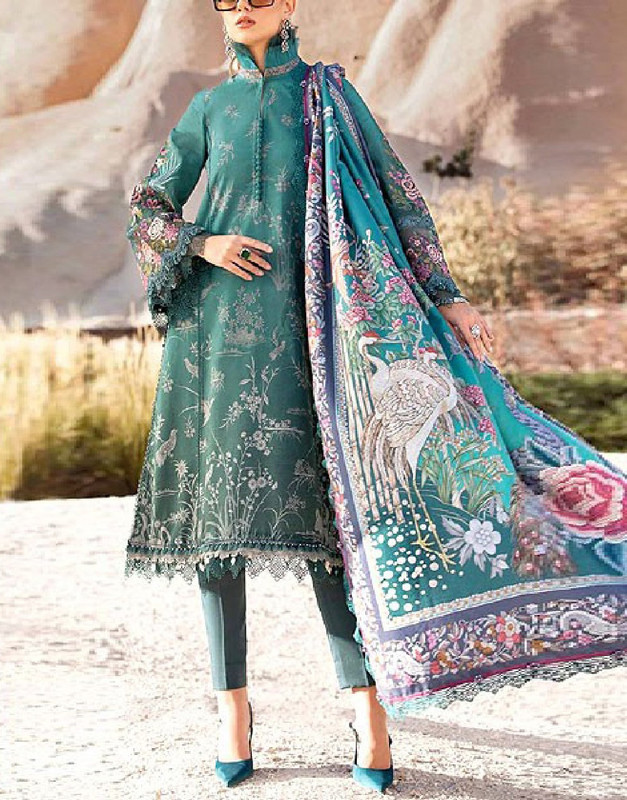 Elegant Unstitched Printed Swiss Lawn 3-Piece Suit with Digital Printed Silk Dupatta.
