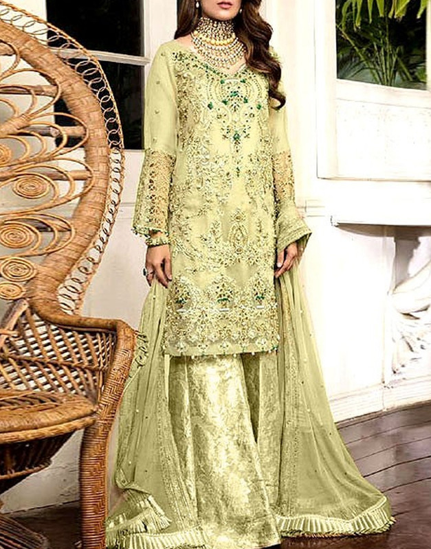 Heavy Handwork Embroidered Organza Wedding Suit with 4-Side Border Organza Dupatta.