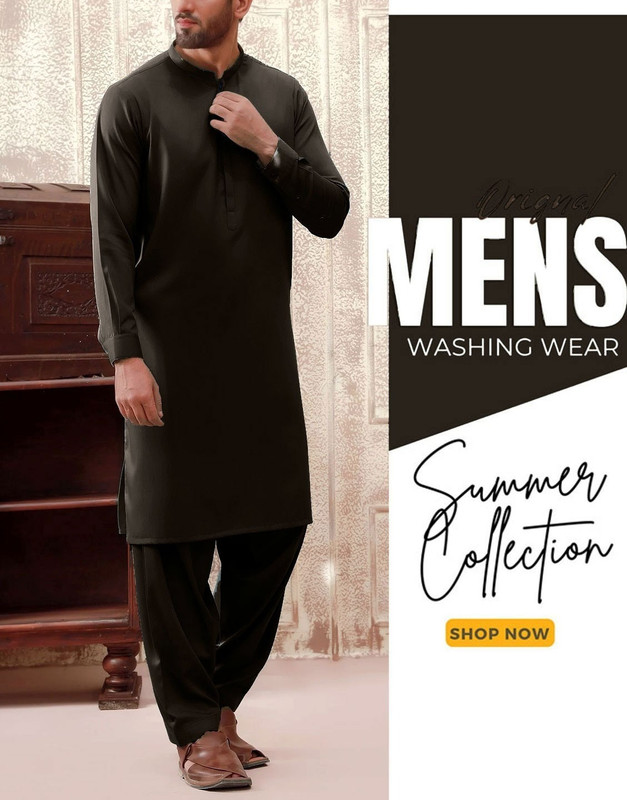 Men's unstitched Wash n Wear Shalwar Kameez suit in premium 4-meter fabric for Pakistan summer collection